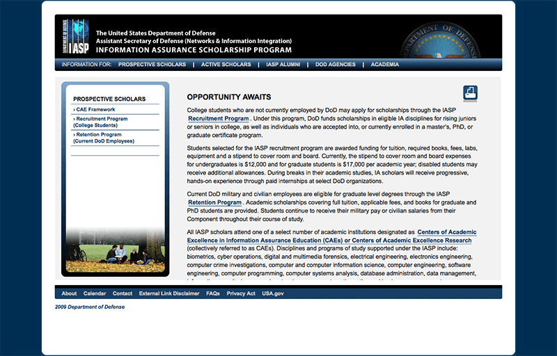 Information Assurance Scholarship Program Website